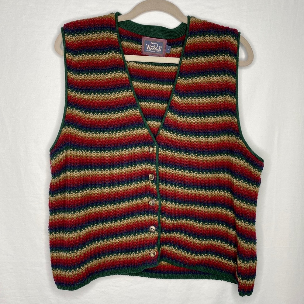 Woolrich striped button up vest ugly sweater
